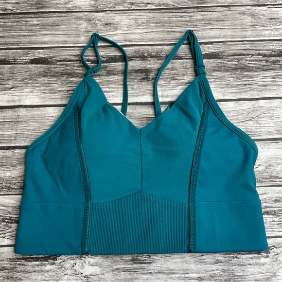 Nike Women's Pullover Sports Bra Crop Top S SM Small Teal Deep V Adjustable Pads - Picture 1 of 9